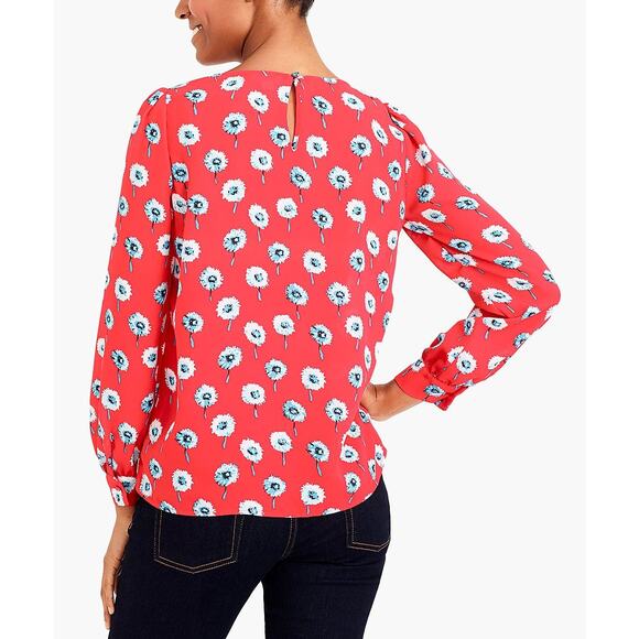 J. Crew Red Longfellow Floral Boatneck Top Blouse XS Red Long Sleeve K4901 - Picture 4 of 12